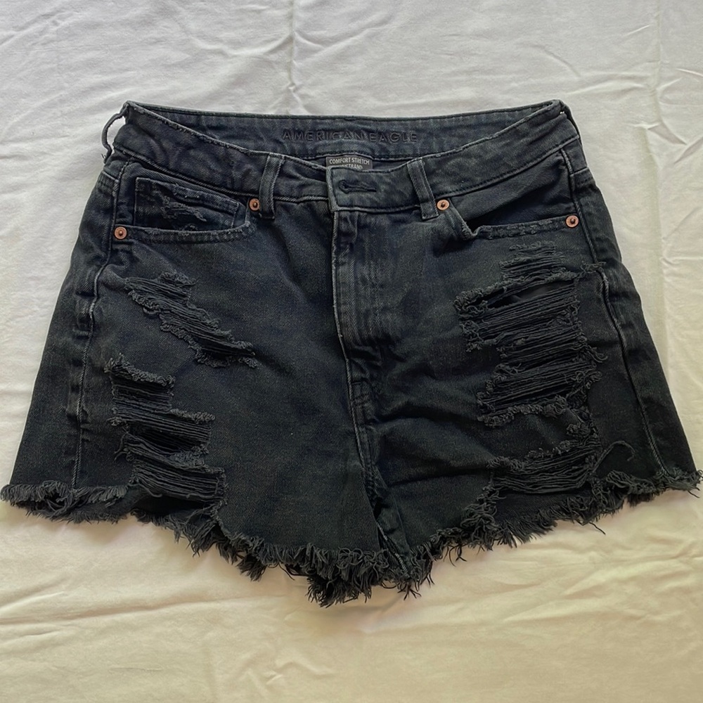Black denim ripped shorts